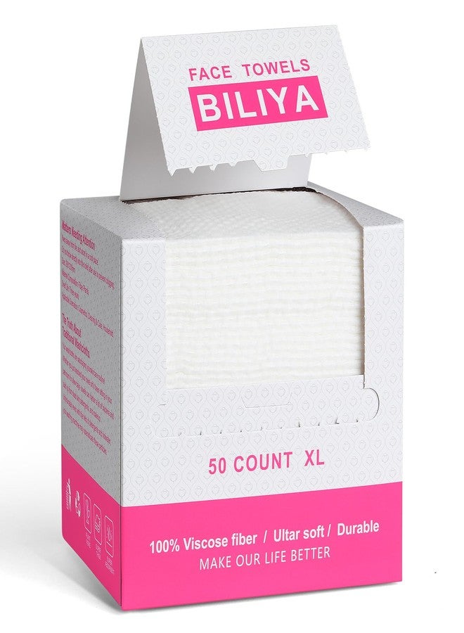 BILIYA Disposable Face Towels, Plant-Based Biodegradable Viscose, Lint-Free Dual Texture, Ultra Soft, For Sensitive Skin, 50 Count - Image 1